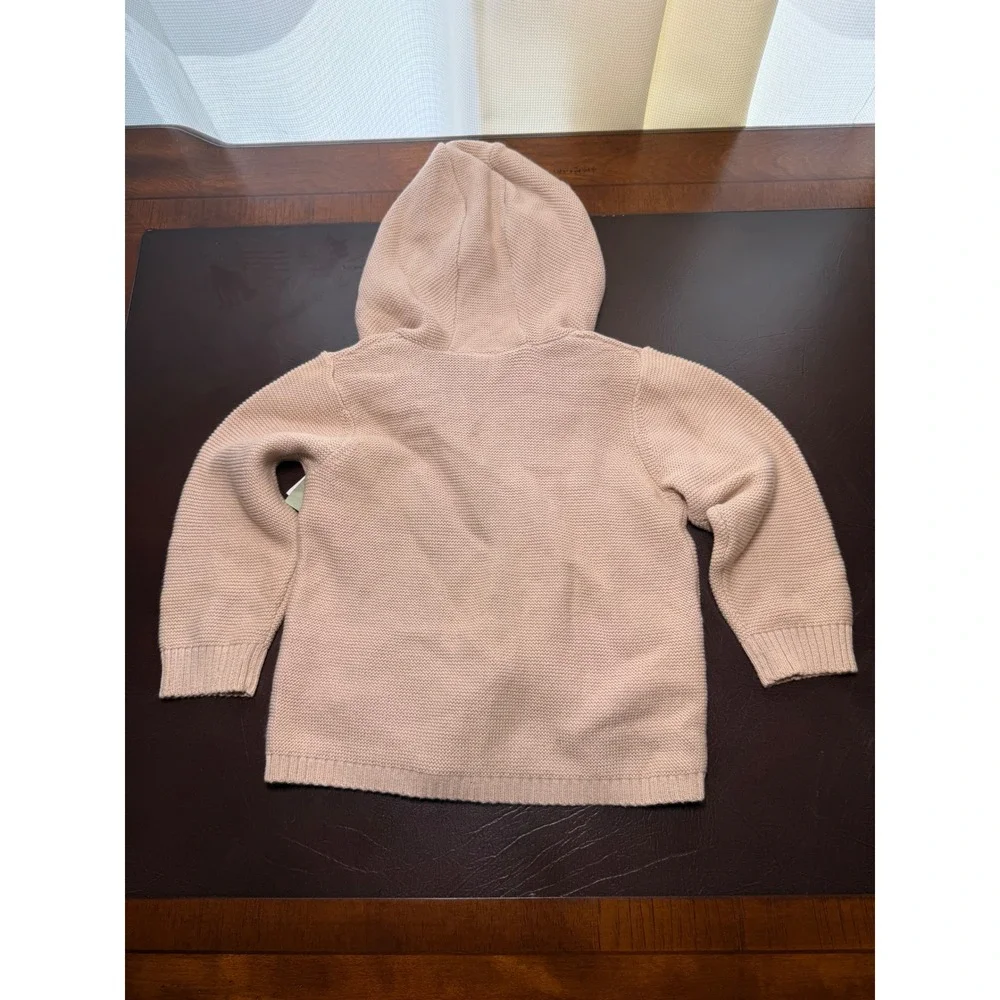 HM Baby Beige Organic Cotton Knit Hooded Cardigan Sweater Bear Ears 9M 1160413